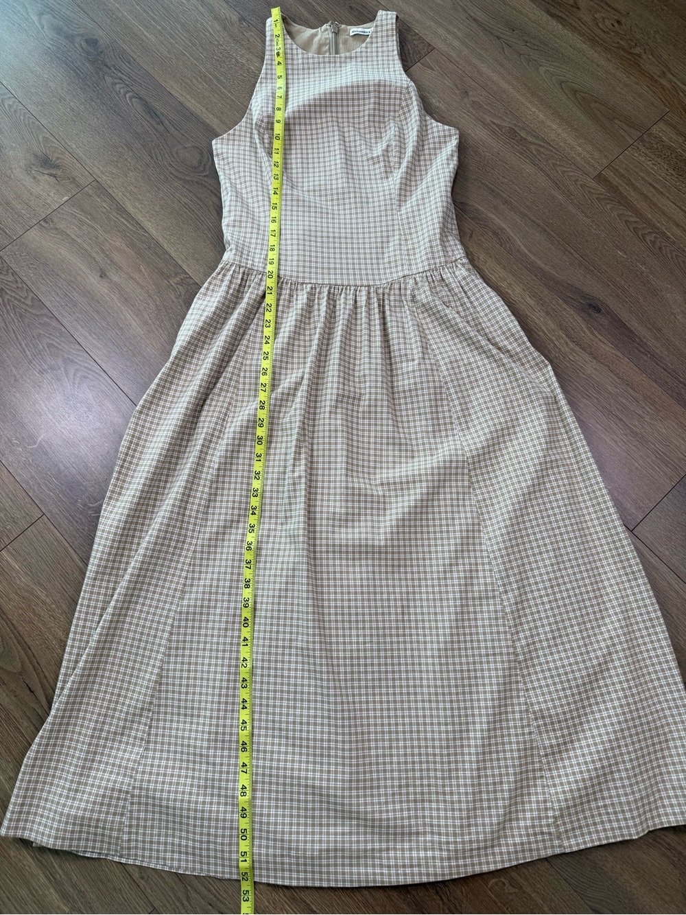NWT Abercrombie & Fitch High Neck Drop Waist Midi Dress Light Brown Check Med - Picture 12 of 12